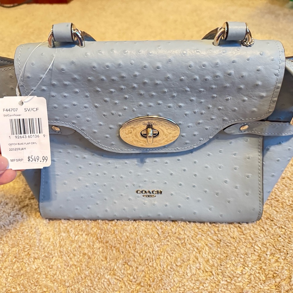 Authentic Coach flap Satchel - Cornflower Blue Ostrich Print